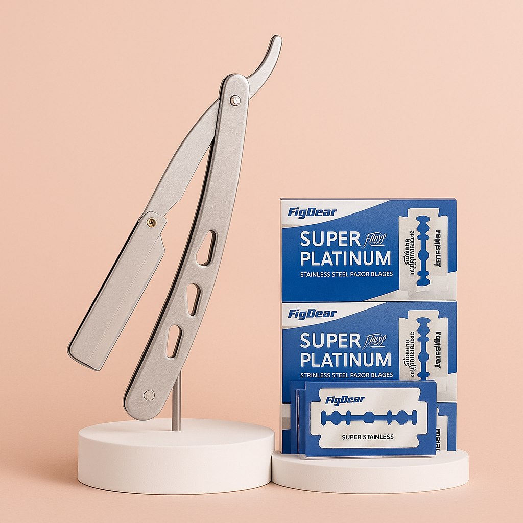 Rasoir de Barbier Professionnel Shavette – Rasoir Droit en Acier Inoxydable avec Lames Interchangeables