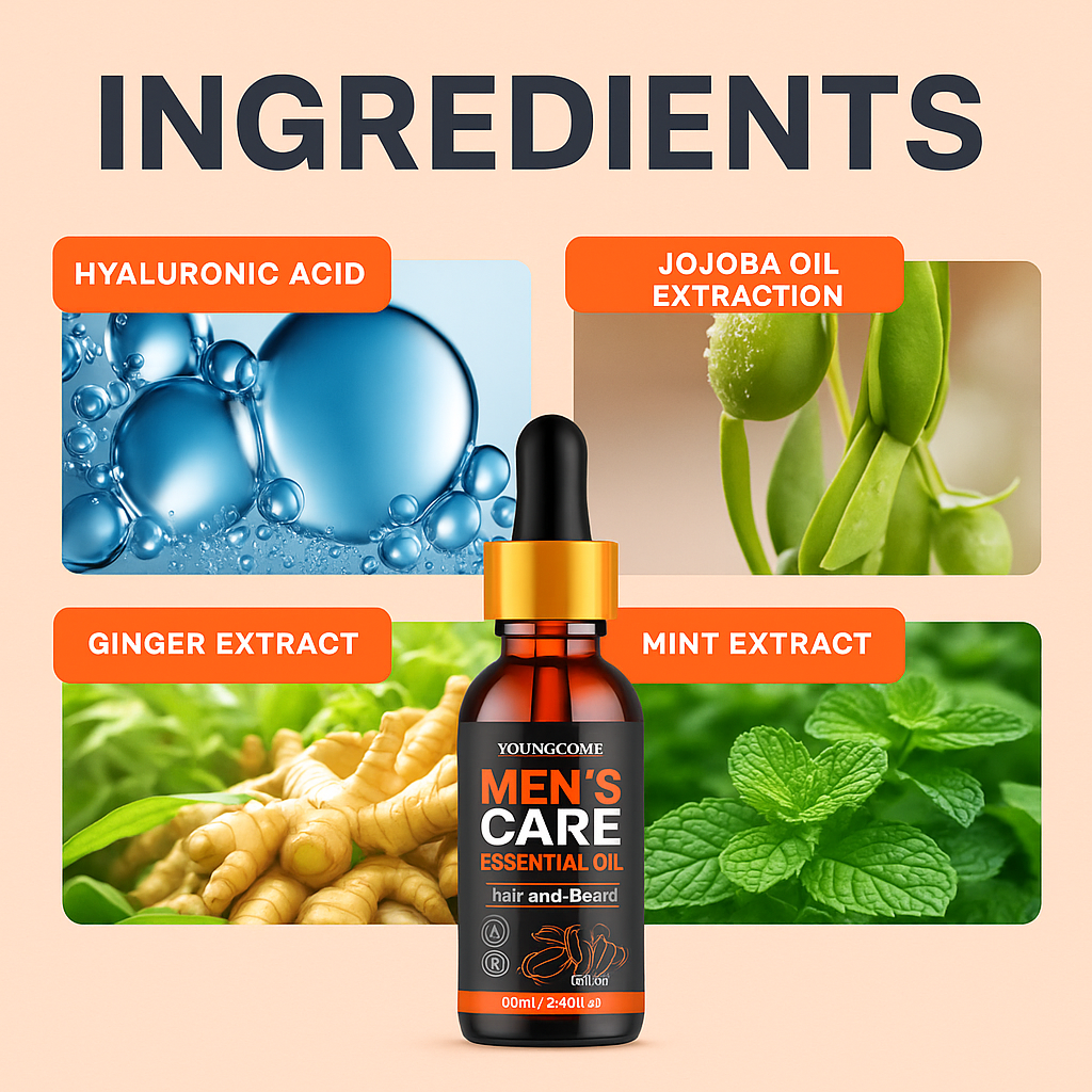 Huile à Barbe et Cheveux Homme – Huile Nourrissante au Gingembre pour Croissance, Hydratation & Soin
