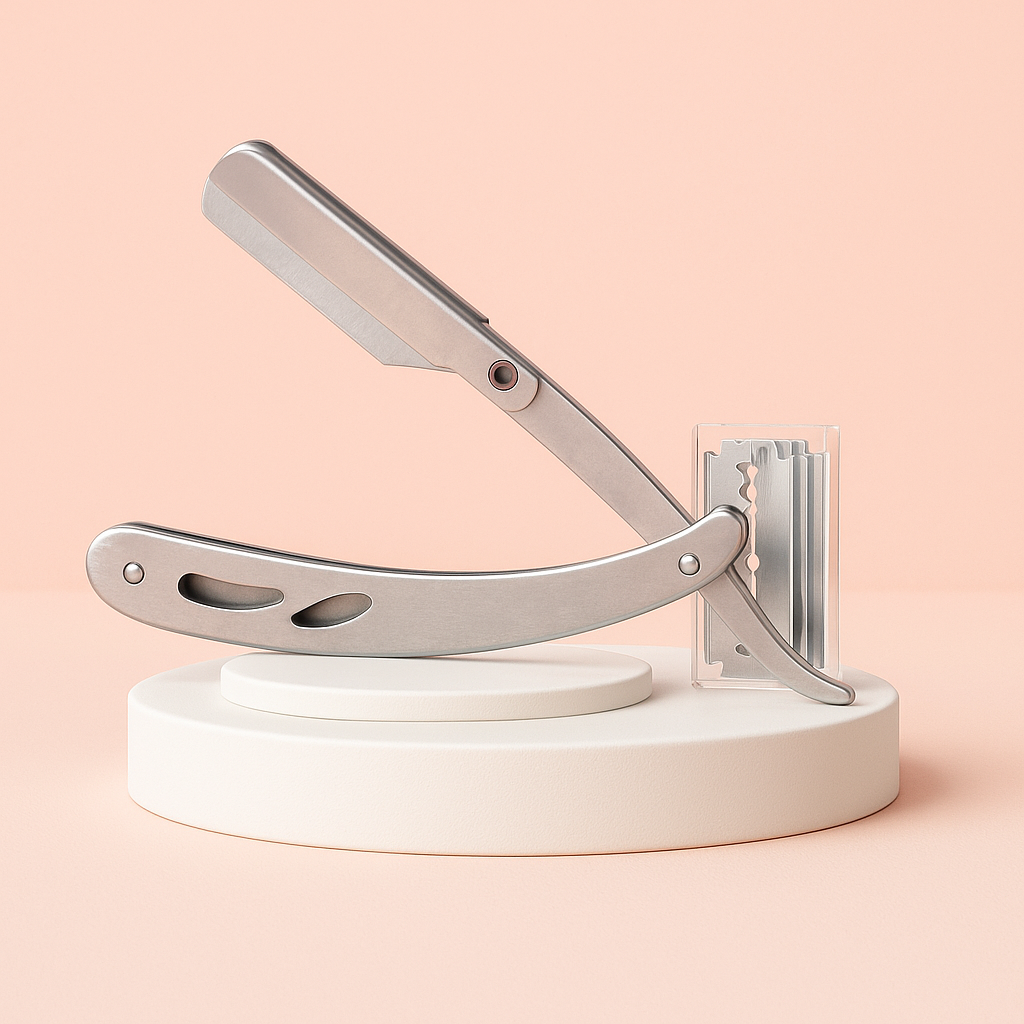 Rasoir de Barbier Professionnel Shavette – Rasoir Droit en Acier Inoxydable avec Lames Interchangeables