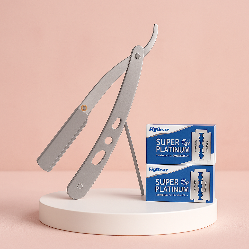 Rasoir de Barbier Professionnel Shavette – Rasoir Droit en Acier Inoxydable avec Lames Interchangeables